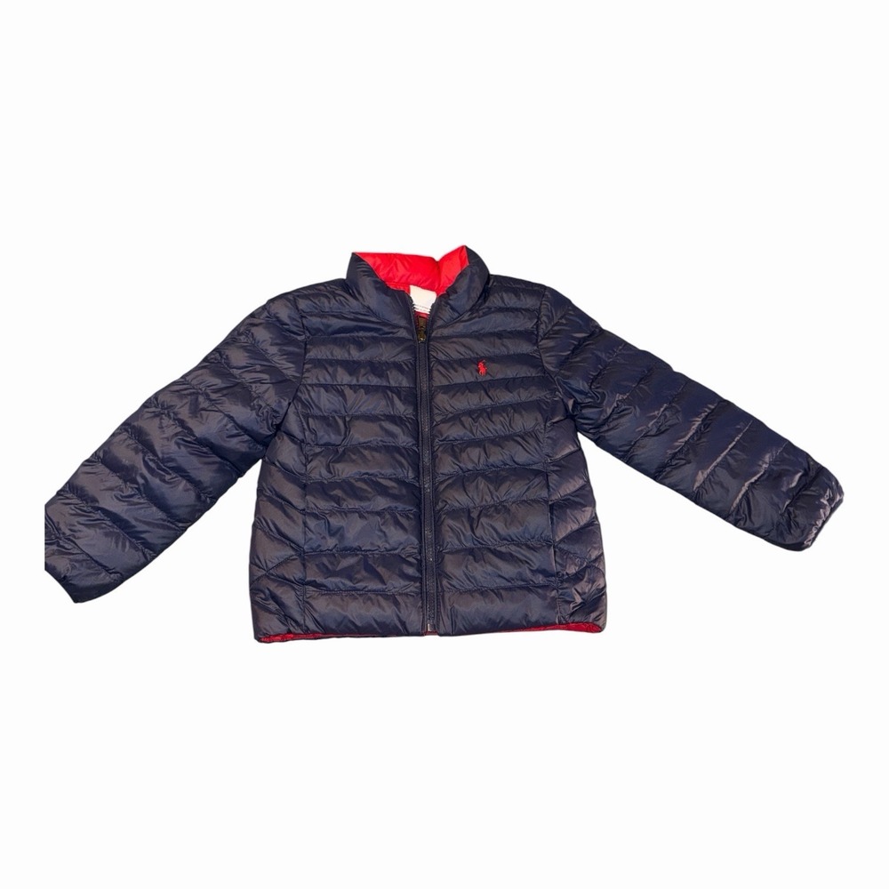 Polo Ralph Lauren Boys Size 5 Reversible Puffer Jacket Navy Red Quilted Coat